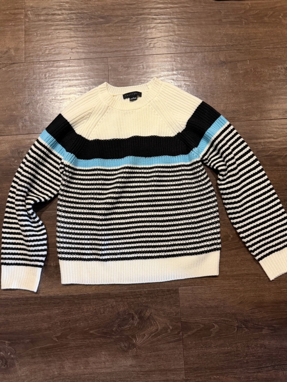 Sanctuary Striped Crewneck Sweater in Cream, Black & Light Blue
